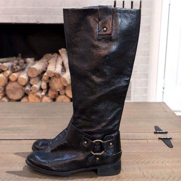 Nine West Vintage America Vavalcaria Black Leather Harness Riding Boots Sz 6.5 - Picture 2 of 14